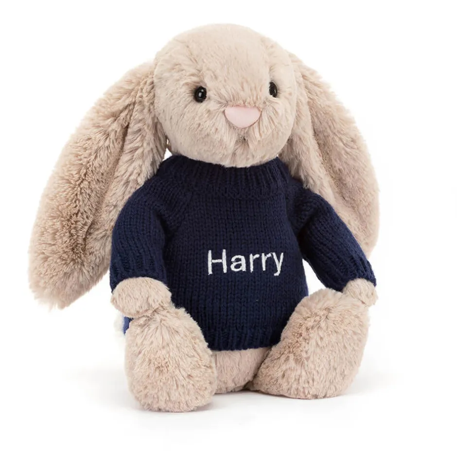 Bashful Beige Bunny with Personalised Navy Jumper*Jellycat Hot