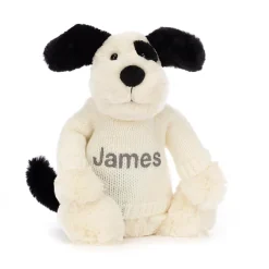 Bashful Black & Cream Puppy with Personalised Cream Jumper*Jellycat Outlet