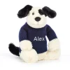 Bashful Black & Cream Puppy with Personalised Navy Jumper*Jellycat Outlet