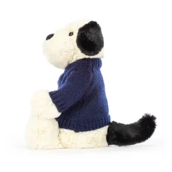 Bashful Black & Cream Puppy with Personalised Navy Jumper*Jellycat Outlet