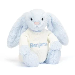 Bashful Blue Bunny with Personalised Cream Jumper*Jellycat Outlet