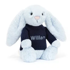 Bashful Blue Bunny with Personalised Navy Jumper*Jellycat Outlet