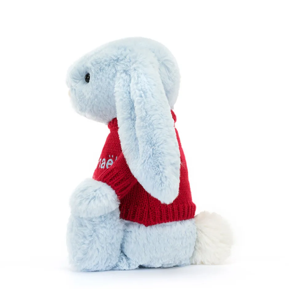 Bashful Blue Bunny with Personalised Red Jumper*Jellycat New
