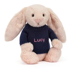 Bashful Blush Bunny with Personalised Navy Jumper*Jellycat Hot