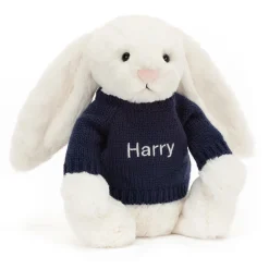 Bashful Cream Bunny with Personalised Navy Jumper*Jellycat Best