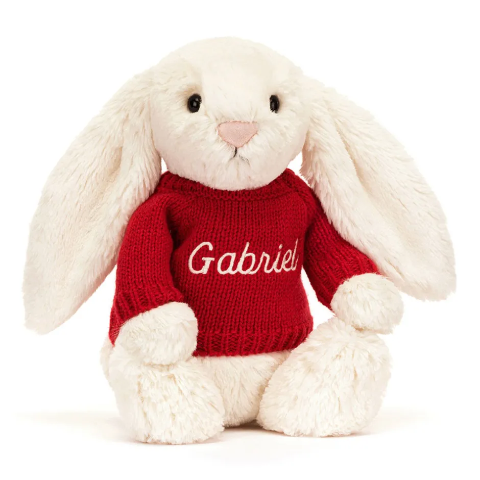 Bashful Cream Bunny with Personalised Red Jumper*Jellycat Hot