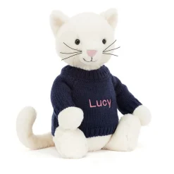 Bashful Cream Kitten with Personalised Navy Jumper*Jellycat Discount