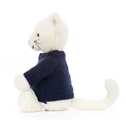 Bashful Cream Kitten with Personalised Navy Jumper*Jellycat Discount