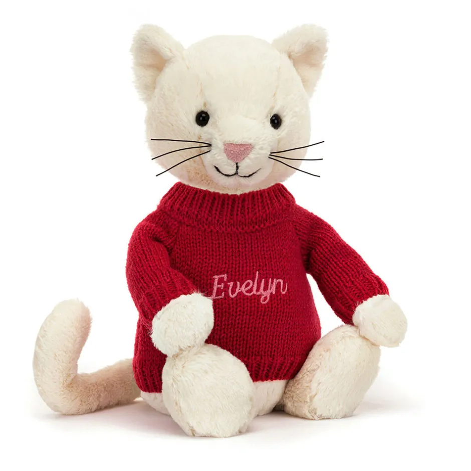 Bashful Cream Kitten with Personalised Red Jumper*Jellycat Outlet