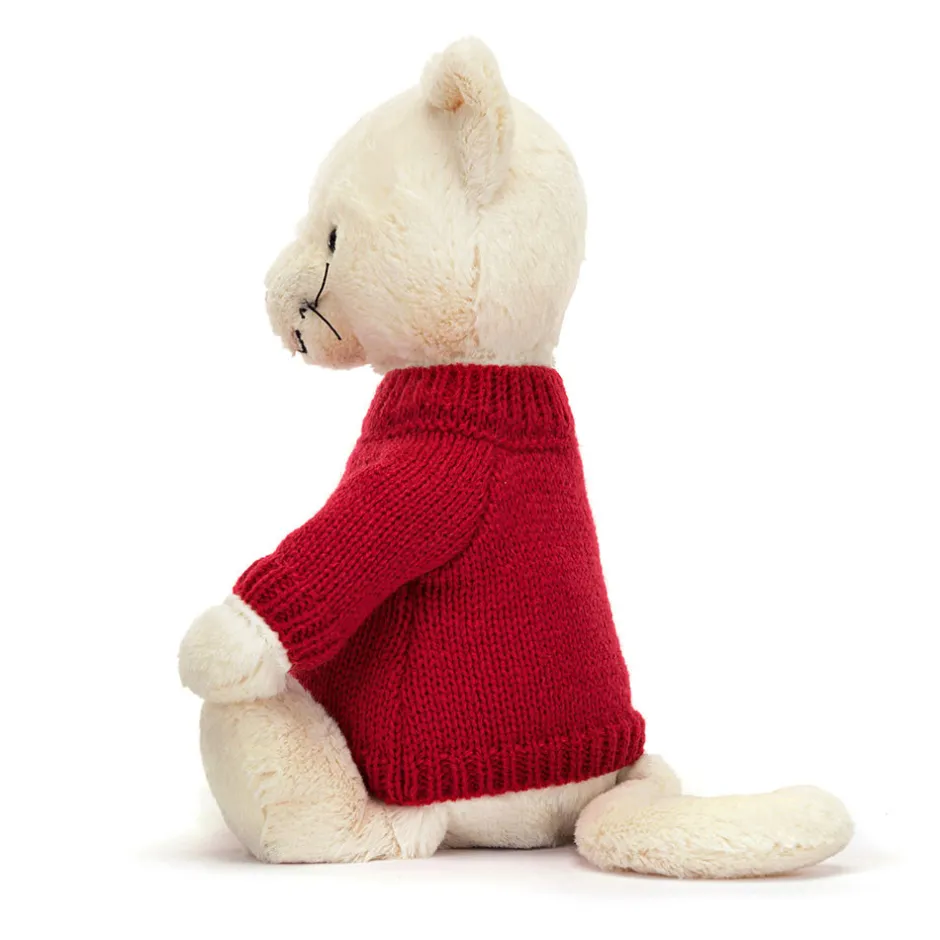 Bashful Cream Kitten with Personalised Red Jumper*Jellycat Outlet