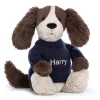 Bashful Fudge Puppy with Personalised Navy Jumper*Jellycat