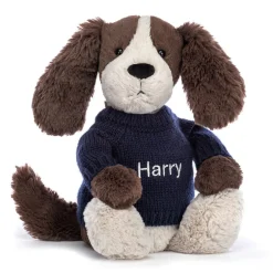 Bashful Fudge Puppy with Personalised Navy Jumper*Jellycat