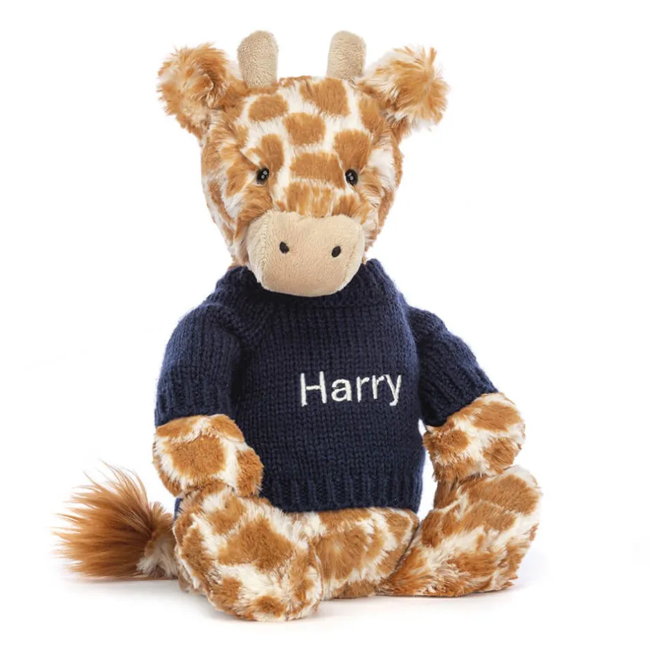 Bashful Giraffe with Personalised Navy Jumper*Jellycat Outlet