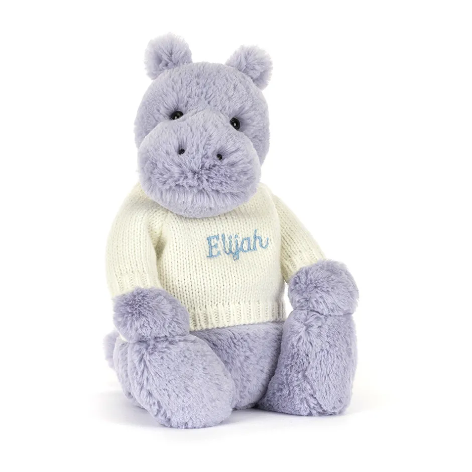 Bashful Hippo with Personalised Cream Jumper*Jellycat Clearance
