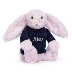 Bashful Lilac Bunny with Personalised Navy Jumper*Jellycat Online