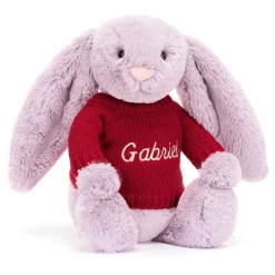 Bashful Lilac Bunny with Personalised Red Jumper*Jellycat Hot
