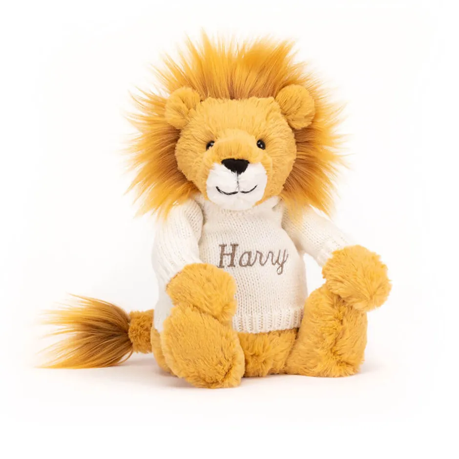 Bashful Lion with Personalised Cream Jumper*Jellycat Clearance