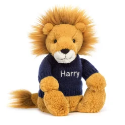 Bashful Lion with Personalised Navy Jumper*Jellycat Clearance