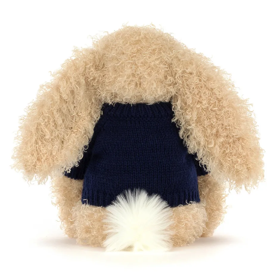 Bashful Luxe Bunny Curly with Personalised Navy Jumper*Jellycat
