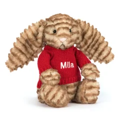 Bashful Luxe Bunny Juniper with Personalised Red Jumper*Jellycat Best