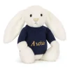 Bashful Luxe Bunny Luna with Personalised Navy Jumper*Jellycat Sale