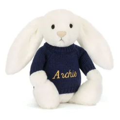 Bashful Luxe Bunny Luna with Personalised Navy Jumper*Jellycat Sale