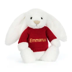 Bashful Luxe Bunny Luna with Personalised Red Jumper*Jellycat Outlet