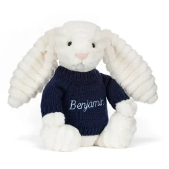Bashful Luxe Bunny Nimbus with Personalised Navy Jumper*Jellycat Hot