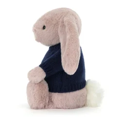 Bashful Luxe Bunny Rosa with Personalised Navy Jumper*Jellycat Clearance