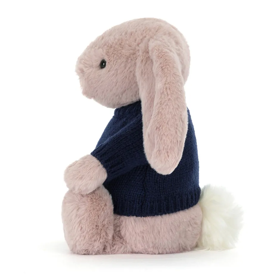Bashful Luxe Bunny Rosa with Personalised Navy Jumper*Jellycat Clearance