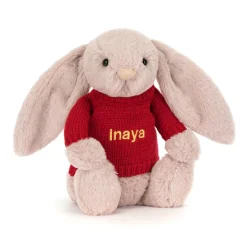 Bashful Luxe Bunny Rosa with Personalised Red Jumper*Jellycat New