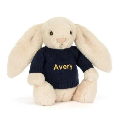 Bashful Luxe Bunny Willow with Personalised Navy Jumper*Jellycat Outlet