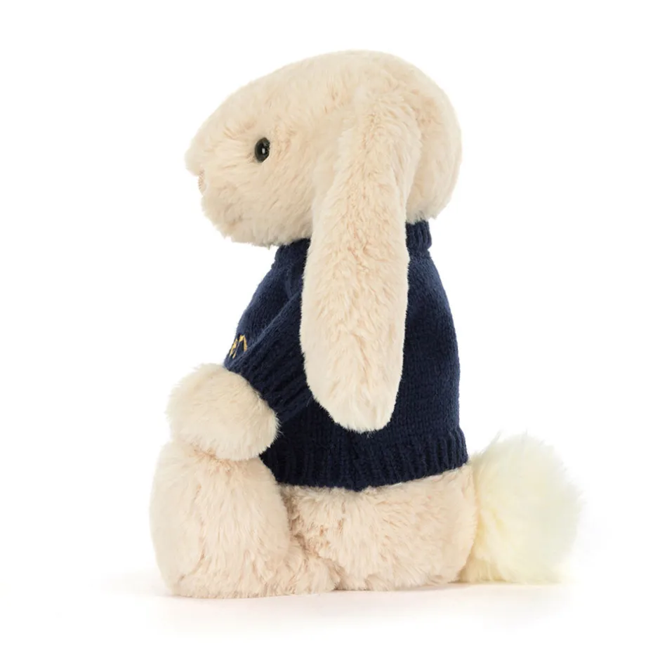 Bashful Luxe Bunny Willow with Personalised Navy Jumper*Jellycat Outlet