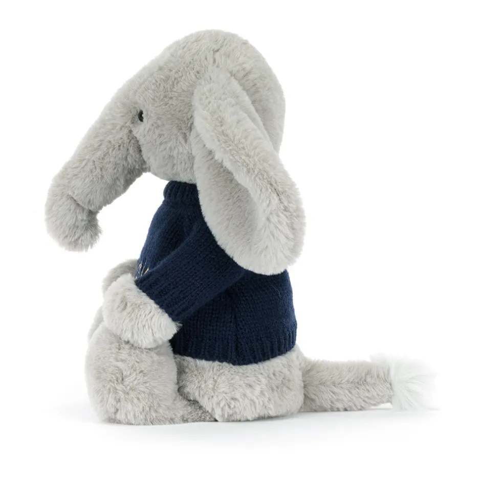 Bashful Luxe Elephant Thuddeus with Personalised Navy Jumper*Jellycat Online