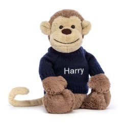 Bashful Monkey with Personalised Navy Jumper*Jellycat Best