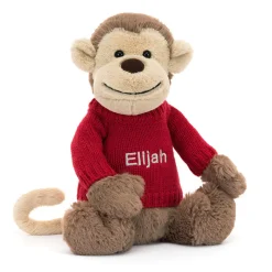 Bashful Monkey with Personalised Red Jumper*Jellycat Hot