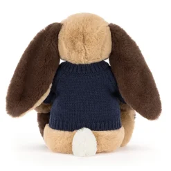 Bashful Patchwork Brown Bunny with Personalised Navy Jumper*Jellycat Outlet