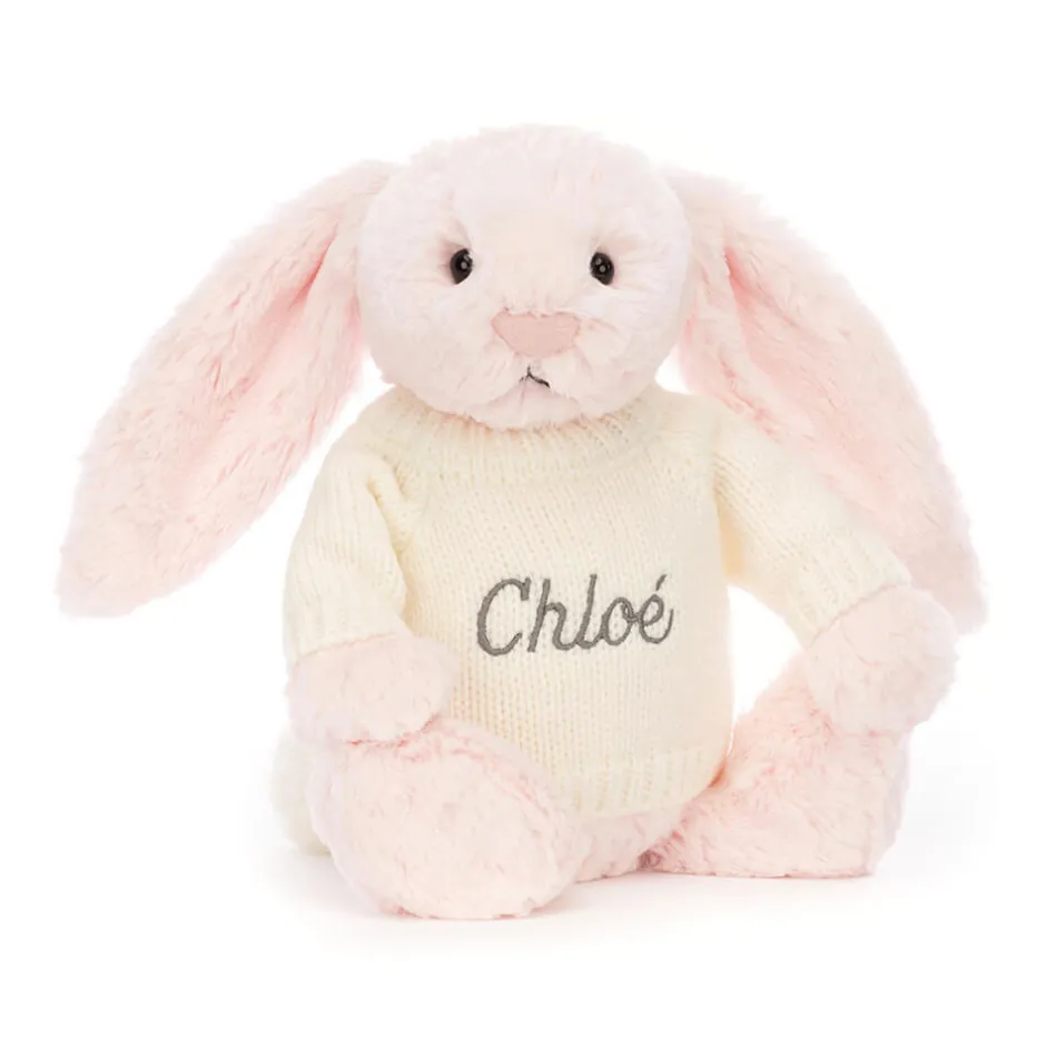 Bashful Pink Bunny with Personalised Cream Jumper*Jellycat Outlet