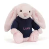 Bashful Pink Bunny with Personalised Navy Jumper*Jellycat Sale