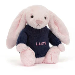 Bashful Pink Bunny with Personalised Navy Jumper*Jellycat Sale