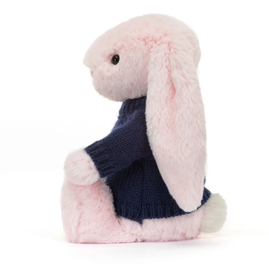 Bashful Pink Bunny with Personalised Navy Jumper*Jellycat Sale