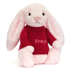 Bashful Pink Bunny with Personalised Red Jumper*Jellycat Outlet