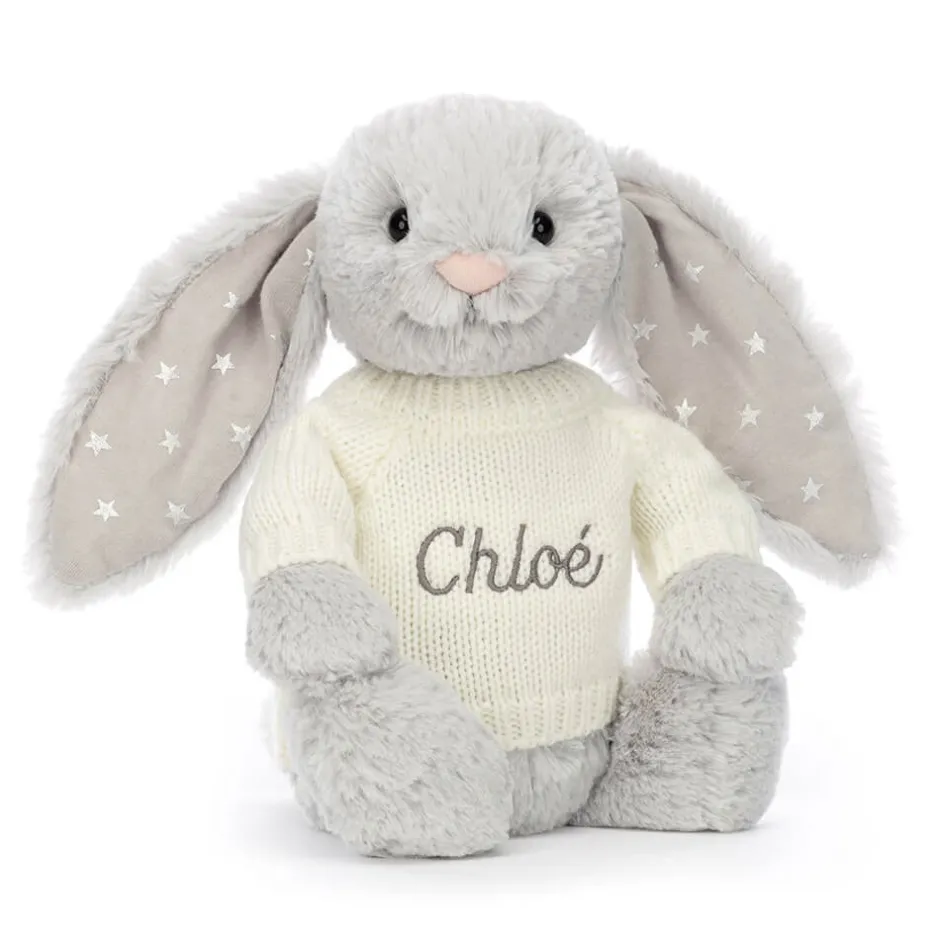 Bashful Shimmer Bunny with Personalised Cream Jumper*Jellycat Clearance