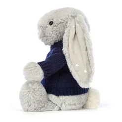 Bashful Shimmer Bunny with Personalised Navy Jumper*Jellycat Sale