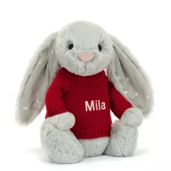 Bashful Shimmer Bunny with Personalised Red Jumper*Jellycat Hot