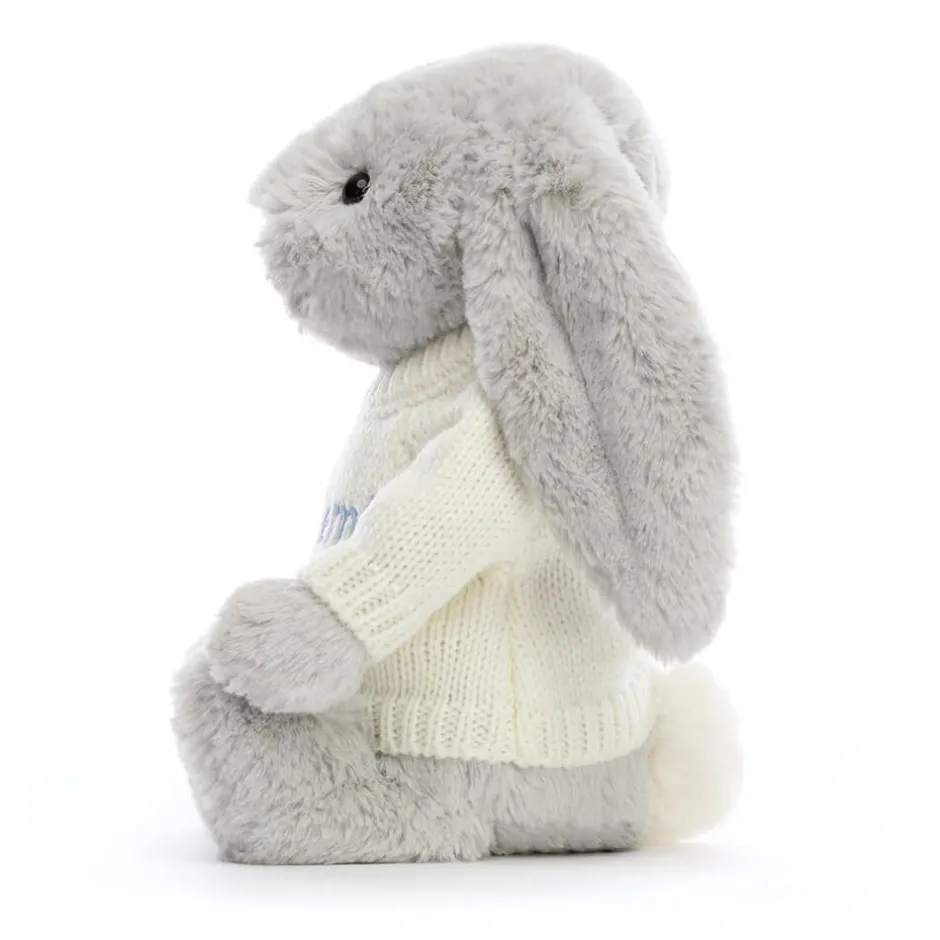 Bashful Silver Bunny with Personalised Cream Jumper*Jellycat New
