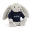 Bashful Silver Bunny with Personalised Navy Jumper*Jellycat Hot