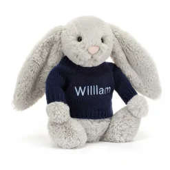Bashful Silver Bunny with Personalised Navy Jumper*Jellycat Hot