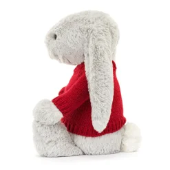 Bashful Silver Bunny with Personalised Red Jumper*Jellycat