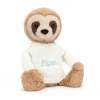 Bashful Sloth with Personalised Cream Jumper*Jellycat Best